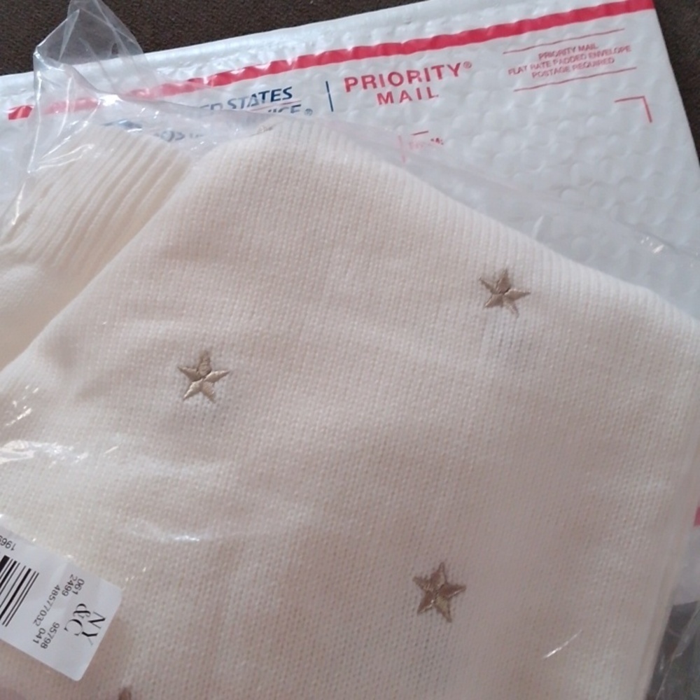 Boho Chic Spring Coastal Pullover Oversized Embroidered Gold Stars Sweater New - Picture 2 of 10